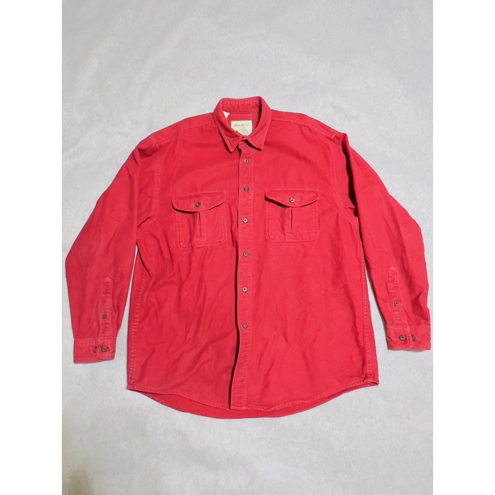 Eddie Bauer Shirt Mens Large Maroon 100% Cotton Chamois Farm Chore Grandpa Dad